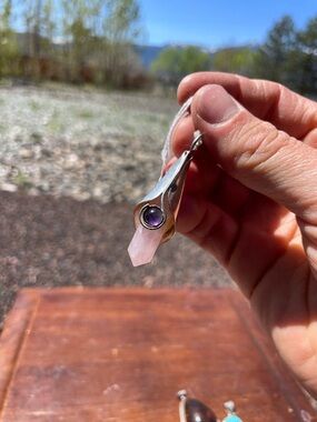 Rose Quartz Point Pendant with Amethyst Accent - Pink & Purple sterling silver
